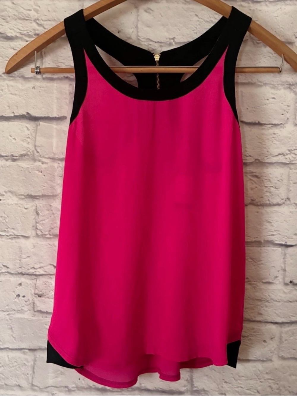 Express Y2K Pink Black Solid Sheer Chiffon Scoop Neck Tank Zipper Back XS